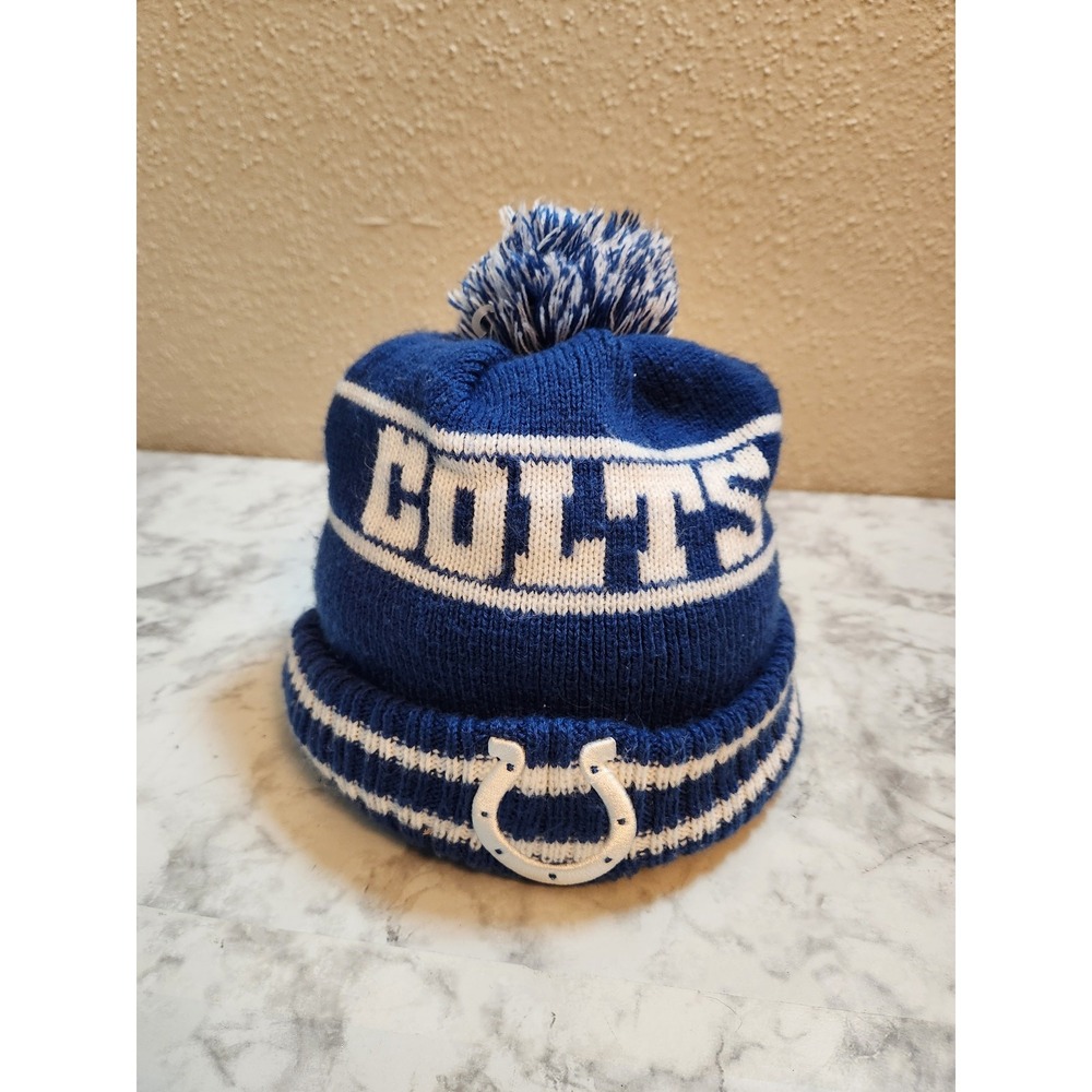 New Era Mens OSFM Blue Indianapolis Colts Fleece Lined Pom‎ Beanie Hat